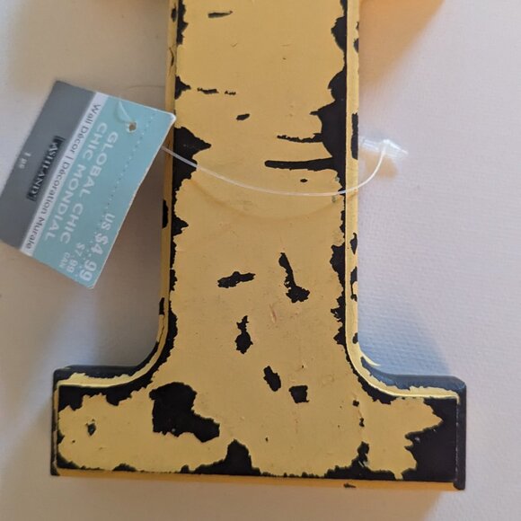 NWT Rustic Yellow Block Letter 'I' Wooden Sign Farmhouse Ashland Home Wall Decor - Picture 2 of 6